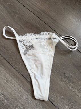 Lace-Trim White Thong Panty - Unbranded